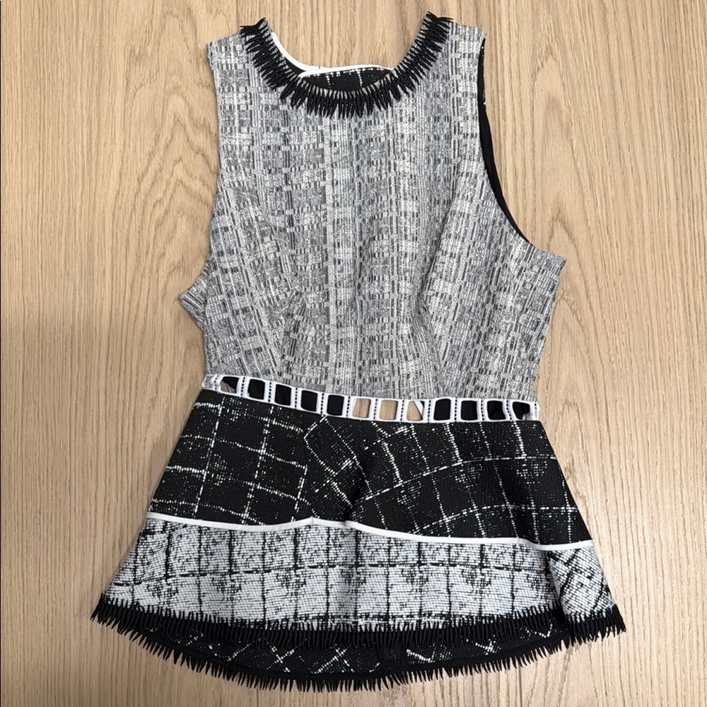 Jonathan Simkhai Chic Black, White and Gray Sleeveless Peplum Top